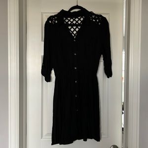 Crosshatched back button down t-shirt dress